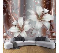 Papier Peint Panoramique 100×70cm, Revêtement Élégance Fleurs Plantes, 3D Motif Luxe Lily Mural Poster Geant Murale Décoration pour Chambre Salon Couloir Bureau Cuisine Chambre Brun