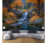 Papier Peint Panoramique 100×70cm, Revêtement Feuilles D'Automne, 3D Motif Forêt Cascade Mural Poster Geant Murale Décoration pour Chambre Salon Couloir Bureau Cuisine Chambre Jaune