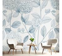 Papier Peint Panoramique 100×70cm, Revêtement Peinture À L'Encre Fleurs, 3D Motif Simple Hortensia Mural Poster Geant Murale Décoration pour Chambre Salon Couloir Bureau Cuisine Chambre Bleu