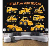 Papier Peint Panoramique 150×105cm, Revêtement Drôle Camion Jaune, 3D Motif Dessin Animé Voiture Mural Poster Geant Murale Décoration pour Chambre Salon Couloir Bureau Cuisine Chambre Noir