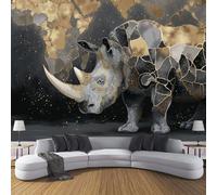 Papier Peint Panoramique 150×105cm, Revêtement Noir Rhinocéros, 3D Motif Résumé Carte L'Afrique Mural Poster Geant Murale Décoration pour Chambre Salon Couloir Bureau Cuisine Chambre Gris Foncé
