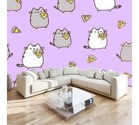 Papier Peint Panoramique 150 x 105 cm Chat mignon Art Photo Murale Chambre Décor, Papier Peint intissé fond pour Chambre D'Enfant Adolescent Maternelle Murale Lavande