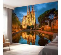 Papier Peint Panoramique 150 x 105 cm - Moderne Architecture Urbaine Églises Papier Peint Intissé pour Chambre Salon Bureau, Bleu Foncé Personnalisé Décoration Murale
