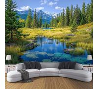 Papier Peint Panoramique 200×150cm, Revêtement Nature Montagnes, 3D Motif Alaska Forêt Prairie Mural Poster Geant Murale Décoration pour Chambre Salon Couloir Bureau Cuisine Chambre Vert