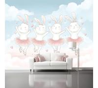 Papier peint panoramique 200 x 140 cm géant murale, Dessin Animé Ballet Lapin Thème Papier Peint intissé, Gris Clair Design mural décoration pour chambre d'enfant bureau salon