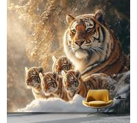 Papier peint panoramique 200 x 140 cm, Gros plan Animaux Tigre Nature Design moderne, Revêtement mural décoration chambre salon, Coloré Papier Peint intissé Poster Tableaux Muraux