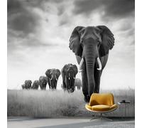 Papier peint panoramique 200 x 140 cm - Imperméable Revêtement mural décoration salon - Gros plan Animaux Africain Prairies Éléphants Design Pour Salon Chambre Fond Murale Décoration Coloré