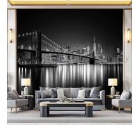 Papier Peint Panoramique 200 x 140 cm Mural 3D, Noir Blanc Tapisserie Photo Peinture Murale, Papier Peint Peinture Moderne Scène nocturne Architecture urbaine Fresque Pour Salon Chambre Toile Fond Tv