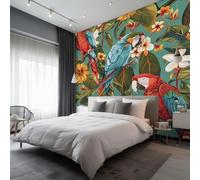 Papier Peint Panoramique 200 x 140 cm, Papier Peint Perroquet Oiseau Tropical Image Photo Murale Wallpaper Pour Chambre, Salon, Mur TV Artistique, Restaurant Décoration Murale, Vert
