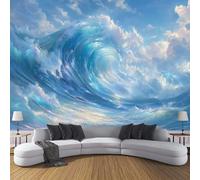Papier Peint Panoramique 200 x 140 cm Paysages de bord de mer Impression Paysage Végétal Les vagues déferlaient Peint Décoration Murale Poster bleu Fresque Murale Salon Chambre Á Coucherr Bureau Salle