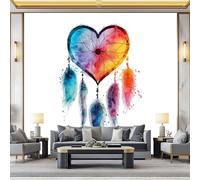 Papier Peint Panoramique 200 x 140 cm Plumes colorées attrape-rêves Art Photo Murale Chambre Décor, Papier Peint intissé fond pour Chambre D'Enfant Adolescent Maternelle Murale