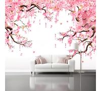 Papier Peint Panoramique 200 x 140 cm Poster Geant Mural 3D, Thème du Nouvel An chinois Saules pleureurs Photo Peinture Murale pour Salon Chambre Toile Fond TV - Rose Personnalisé Fresque Home Decor