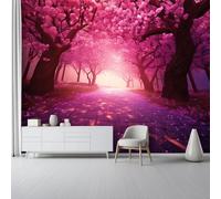Papier Peint Panoramique 200 x 140 cm - Style Animé Rêveur Tunnel De Cerisiers En Fleurs Papier Peint Intissé pour Chambre Salon Bureau, Violet Personnalisé Décoration Murale