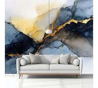 Papier Peint Panoramique 200x140 cm, Papier Peint Intissé Décoration Murale Abstrait Effet Encre Marbrée Gris 3D Tapisserie Peinture Poster Geant Murale pour Chambre Salon