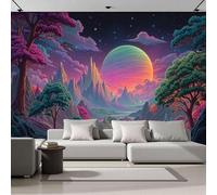 Papier Peint Panoramique 200x140cm, Planète De L'Arbre De La Vallée Mur Papier Peint, Paysages De Science-Fiction Décoration Revêtement Mural, Pour Cuisine, Salon, Fond TV Décoration Murale Violet