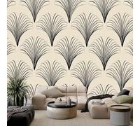 Papier Peint Panoramique 250(L) x 175(H) cm Moderne Du Milieu Du Siècle, Papier Peint Intissé Bohème Géométrique En Éventail Rayures Tapisserie Poster Mural pour Salon Chambre Décoration Murale
