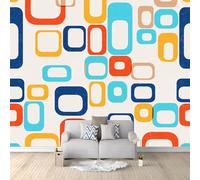 Papier Peint Panoramique 250 x 175 cm Abstrait Rétro Grille Bloc Graphique - Papier Peint Effet 3D Tapisserie Murale en Intissé - Décoration Murale pour Salon Chambre & Cuisine Blanc