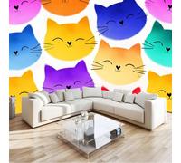 Papier Peint Panoramique 250 x 175 cm Chat coloré Aquarelle Art Photo Murale Chambre Décor, Papier Peint intissé fond pour Chambre D'Enfant Adolescent Maternelle Murale