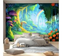 Papier Peint Panoramique 250 x 175 cm, Dessin Animé Motif Papier Peint Intissé Décoration pour Salon Chambre Chambre d'Enfant - Forêt Champignons 3D Effet Poster Mural
