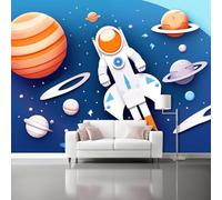 Papier Peint Panoramique 250 x 175 cm - Dessin Animé Vaisseau Spatial Astronaute Papier Peint Intissé, Bleu Moderne Mural pour Chambre Salon Appartement Télévision Fond Mur Decoration Murale
