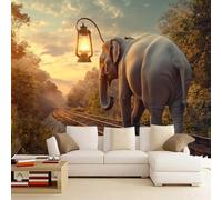 Papier Peint Panoramique 250 x 175 cm éléphant Fresque Murale 3D Chemin De Fer sur mesure taille Papier Peint Intisse pour Salon Chambre Décoration Murale
