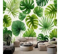 Papier Peint Panoramique 250 x 175 cm Feuilles de palmier vertes et monstera aquarelle Art Photo Murale Chambre Décor, Papier Peint intissé fond pour Chambre D'Enfant Adolescent Maternelle Murale