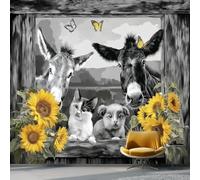 Papier peint panoramique 250 x 175 cm - Imperméable Revêtement mural décoration salon - Gros plan Animaux Ferme Tournesols Design Pour Salon Chambre Fond Murale Décoration Blanc Noir