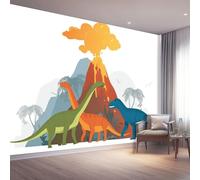 Papier Peint Panoramique 250 x 175 cm Mural 3D, Coloré Tapisserie Photo Peinture Murale, Papier Peint Peinture Dessin animé Dinosaure Volcan Dégradé Fresque Pour Salon Chambre Toile Fond Tv