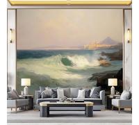 Papier Peint Panoramique 250 x 175 cm Mural 3D, Coloré Tapisserie Photo Peinture Murale, Papier Peint Peinture Peinture à l'huile Rocher Vague géante Plage Fresque Pour Salon Chambre Toile Fond Tv