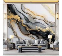 Papier Peint Panoramique 250 x 175 cm Mural 3D, Noir Blanc Tapisserie Photo Peinture Murale, Papier Peint Peinture Abstrait Luxe Aquarelle Texture marbrée Fresque Pour Salon Chambre Toile Fond Tv
