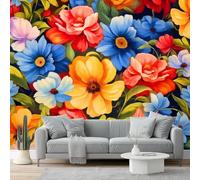 Papier peint panoramique 250 x 175 cm - Papier Peint Intissé Mural - Design Style peinture à l'huile Fleurs Gros plan - couleur - pour Chambre Salon Bureau Personnalisé Décoration Murale