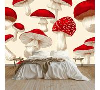 Papier peint panoramique 250 x 175 cm - Photo murale Style vintage champignons - Revêtement mural décoratif - Design moderne - Décoration pour salon, chambre, cuisine, salle de bain, ado