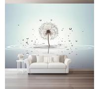 Papier Peint Panoramique 250 x 175 cm, Plantes Photographie Pissenlits Surface De L'Eau Intissé Poster Papier Peint pour Chambre Salon Bureau TV Fond Chambre d'enfant Personnalisé Murale Gris Clair