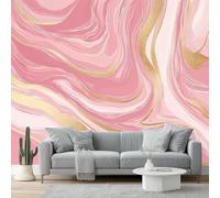 Papier Peint Panoramique 250 x 175 cm, Style Luxueux Et Léger Motif Marbré Feuille D'Or Personnalisé Photo Mural Papier Peint Décoration Murale Salon Chambre á Coucherr Bureau Enfant Chambre, Rose Or
