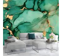 Papier Peint Panoramique 250 x 175 cm sur mesure taille Fresque Murale 3D Encre Abstraite Simple Papier Peint Intisse pour Salon Chambre Décoration Murale Vert Émeraude Or