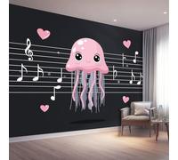 Papier Peint Panoramique 250 x 175 cm（WxH) - Murale Dessins Animés Méduses Notes De Musique Noir - Poster Mural Géant pour Chambre d'Enfant Salon et Tête de Bed Murale Écologique Impression HD