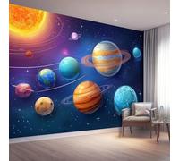 Papier Peint Panoramique 250 x 175 cm（WxH) - Murale Minimalisme Planètes Espace Multicolore - Poster Mural Géant pour Chambre d'Enfant Salon et Tête de Bed Décoration Murale Écologique Impression HD