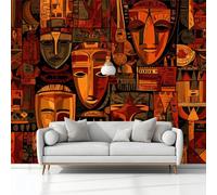 Papier Peint Panoramique 250x175 cm, Papier Peint Intissé Décoration Murale Afrique Imprimés Ethniques Couleur Orange 3D Tapisserie Peinture Poster Geant Murale pour Chambre Salon