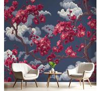 Papier Peint Panoramique 250X175Cm Nuages Prune Rouge Impression Esthétique Japonaise Papier Peint Décoration Murale Poster Gris Anthracite Fresque Murale Salon Chambre Á Coucherr Bureau Salle