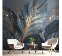 Papier Peint Panoramique 260×180cm, Revêtement Plantes Tropicales, 3D Motif Résumé Feuilles Palmier Mural Poster Geant Murale Décoration pour Chambre Salon Couloir Bureau Cuisine Chambre Noir
