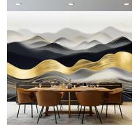 Papier Peint Panoramique 300 x 210 cm, Abstrait Vagues Rayures Motif Papier Peint Intissé Décoration pour Salon Chambre Chambre d'Enfant - Gris 3D Effet Poster Mural