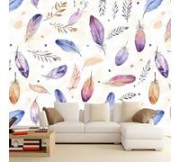 Papier Peint Panoramique 300 x 210 cm, Aquarelle Bohème Plumes d'animaux Salon Chambre à Coucher Maison Décoration Intérieure - Papier Peint intissé 3D Lavande