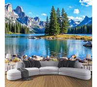 Papier Peint Panoramique 300 x 210 cm beauté naturelle Impression Paysage Végétal Lacs et montagnes Peint Décoration Murale Poster bleu-vert Fresque Murale Salon Chambre Á Coucherr Bureau Salle