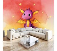 Papier Peint Panoramique 300 x 210 cm Dragon Dessin animé Aquarelle Tricératops Art Photo Murale Chambre Décor, Papier Peint intissé fond pour Chambre D'Enfant Adolescent Maternelle Murale