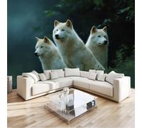 Papier Peint Panoramique 300 x 210 cm Forêt Loup Scène nocturne Art Photo Murale Chambre Décor, Papier Peint intissé fond pour Chambre D'Enfant Adolescent Maternelle Murale