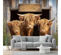 Papier peint panoramique 300 x 210 cm - Imperméable Revêtement mural décoration salon - Gros plan Grange Animal Vache Design Pour Salon Chambre Tv Fond Murale Décoration Coloré