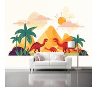 Papier Peint Panoramique 300 x 210 cm - Imprimé Animalier Volcan Dinosaure Papier Peint Intissé, Beige Moderne Mural pour Chambre Salon Appartement Télévision Fond Mur Decoration Murale