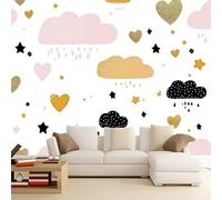 Papier Peint Panoramique 300 x 210 cm - Moderne Intissé Tapisserie Rose Salon Décoration Papier Peint Mural, Paillettes Cœurs Nuages Pois Muraux Photo Poster Pour Garçon Fille Ado Chambre