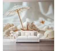 Papier Peint Panoramique 300 x 210 cm Mural 3D, Abricot Tapisserie Photo Peinture Murale, Papier Peint Peinture Éléments De Plage Parasol Coquillages Fresque Pour Salon Chambre Toile Fond Tv