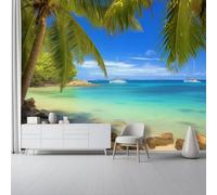Papier Peint Panoramique 300 x 210 cm - Paysage Tropical Littoral Plage Papier Peint Intissé pour Chambre Salon Bureau, Bleu Personnalisé Décoration Murale